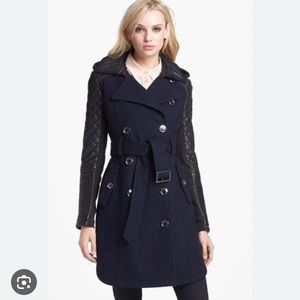 Classic Blue and Black Pea Coat with Wide Notched Lapels